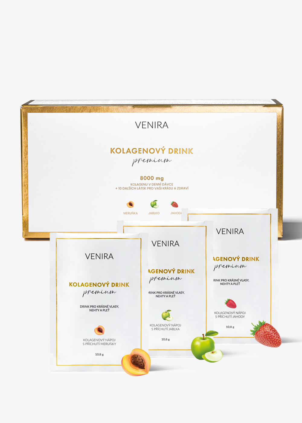 VENIRA PREMIUM kolagénový drink – mix 3 príchutí 1 VENIRA PREMIUM kolagénový drink pre vlasy