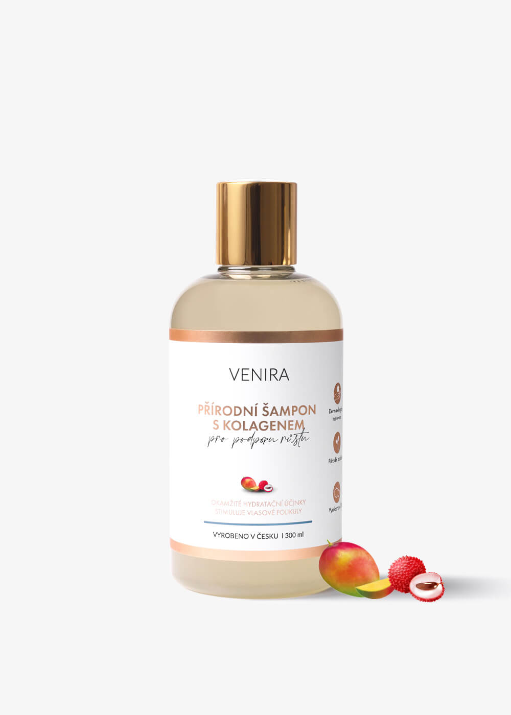 VENIRA Prírodný šampón s kolagénom na rast vlasov - Mango-Liči, 300 ml 1 VENIRA prírodný šampón s kolagénom pre podporu rastu vlasov