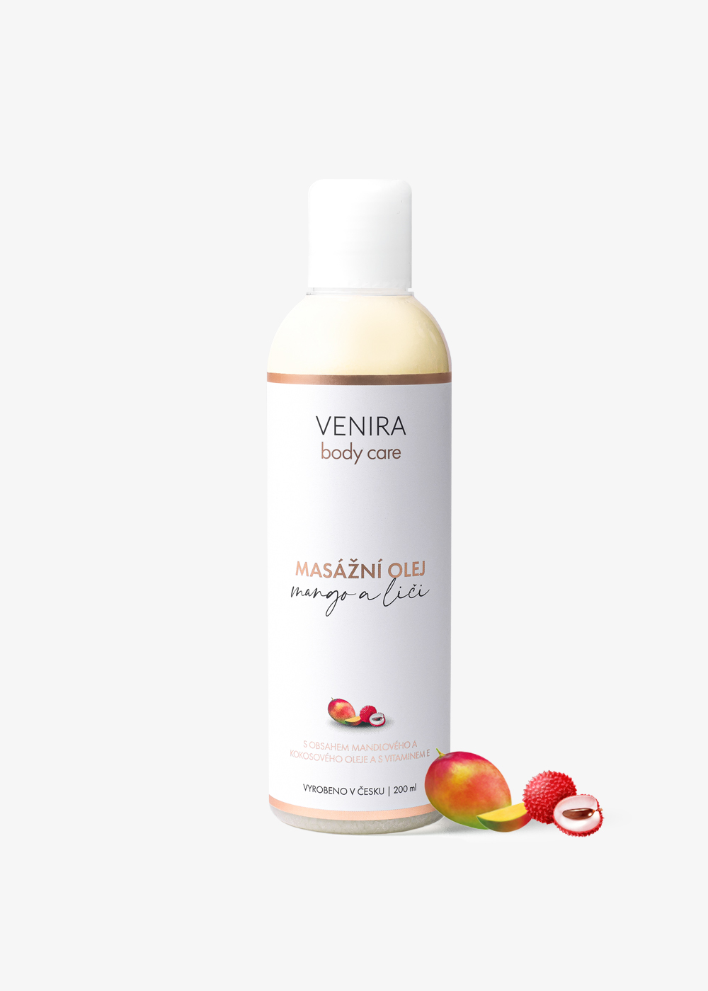 VENIRA masážny olej mango-liči 200 ml - Osviežujúca relaxácia pre vašu pokožku 1 VENIRA masážny olej