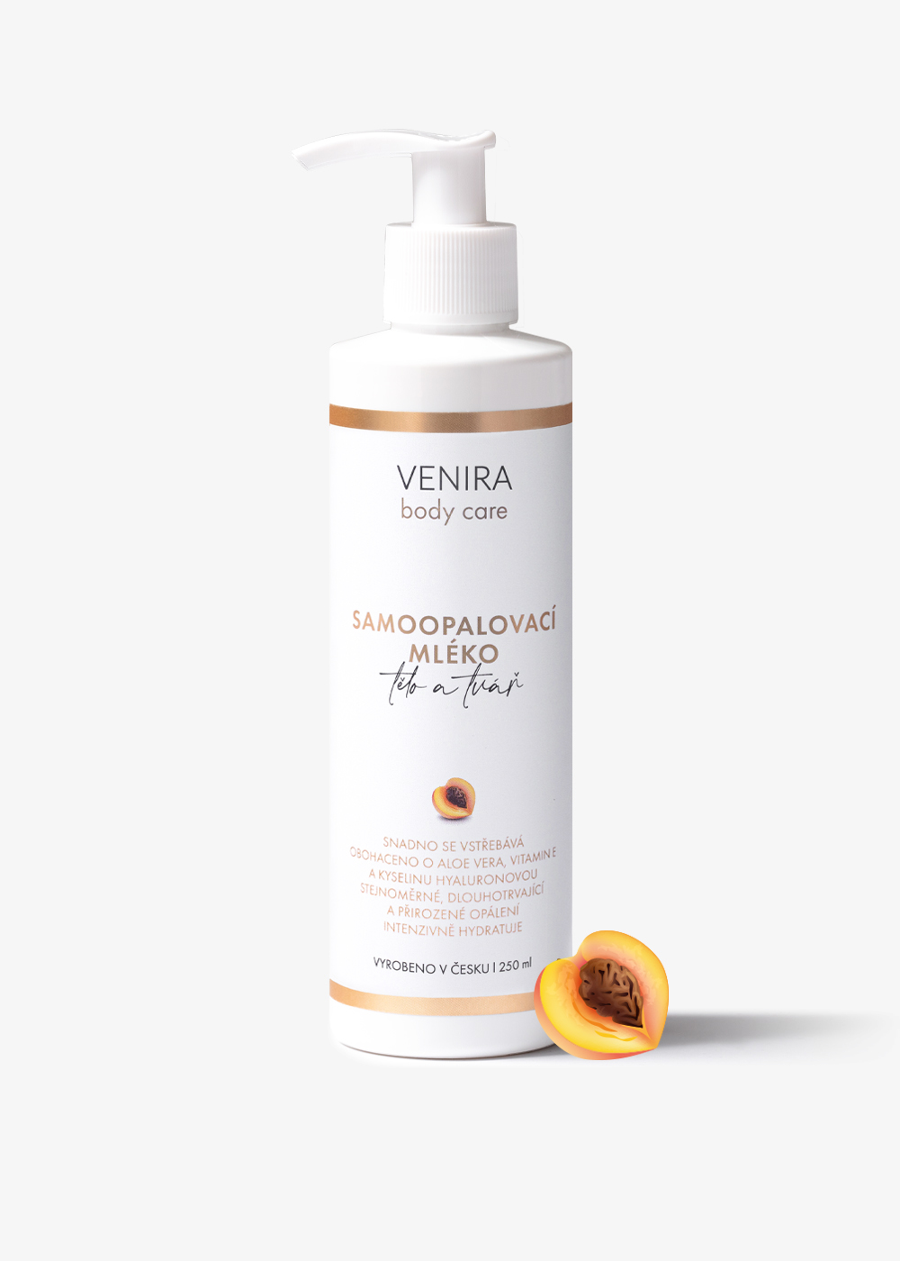 VENIRA samoopaľovacie mlieko s marhuľou 250 ml - Získajte krásny opálený vzhľad! 1 VENIRA samoopaľovacie mlieko