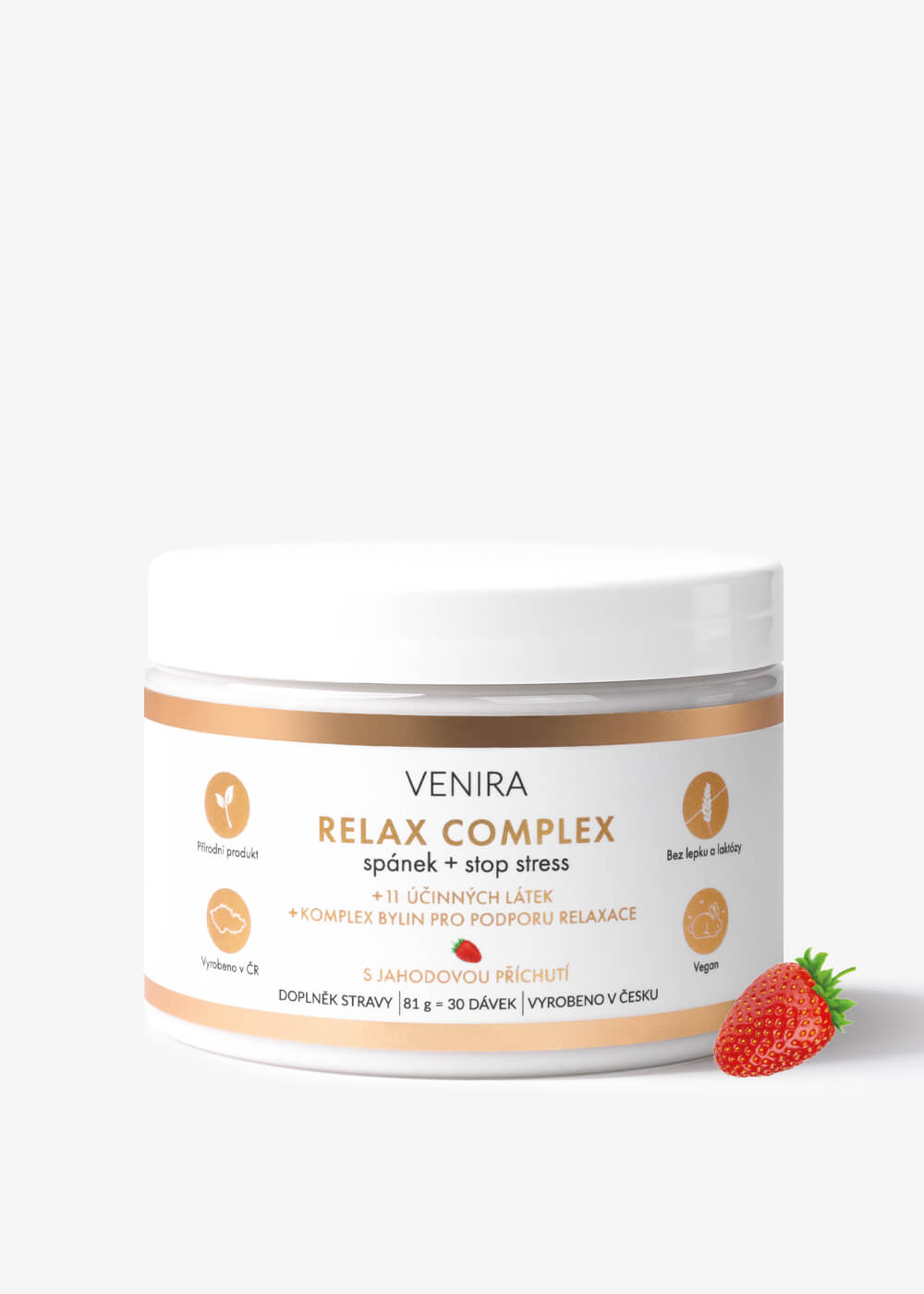 VENIRA Relax Komplex | Spánok a Stop Stress s Jahodovou Príchuťou, 81 g 1 VENIRA relax komplex | spánok + stop stress