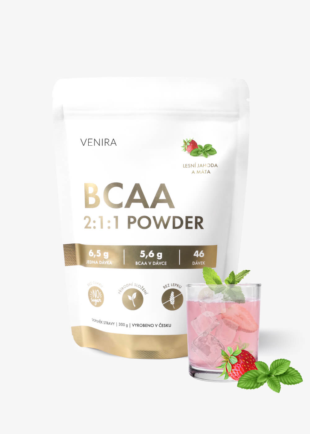 VENIRA BCAA 2:1:1 - Jahoda a Mäta, 300 g | Optimálny Podpor Bielenia a Regenerácie 1 VENIRA BCAA 2:1:1