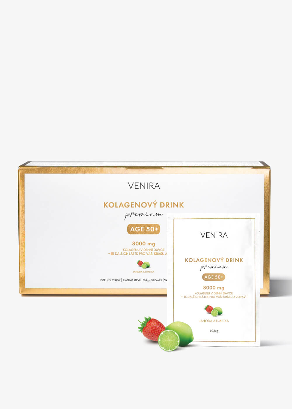 VENIRA PREMIUM kolagén 50+ jahoda-limetka, 30 vrecúšok 1 VENIRA PREMIUM kolagén age 50+ pre vlasy
