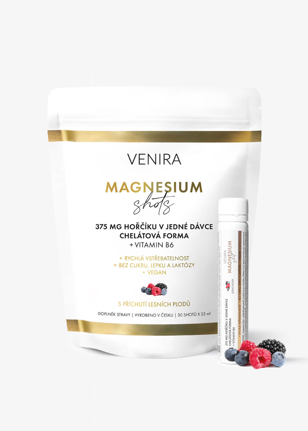 VENIRA Magnesium Bisglycinát Shots 30 Ampuliek s Lesnými Plodmi - 750 ml Pre Vaše Zdravie 1 VENIRA magnesium bisglycinát shots