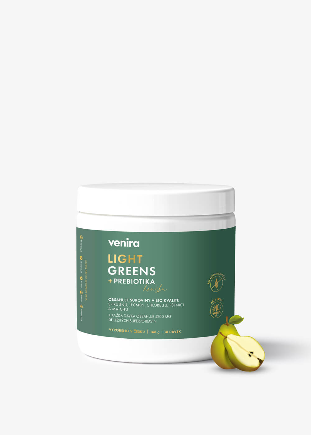 VENIRA Light Greens Prebiotiká s Hruškou - 168 g Zdravé Riešenie pre Vaše Trávenie 1 VENIRA light greens + prebiotiká