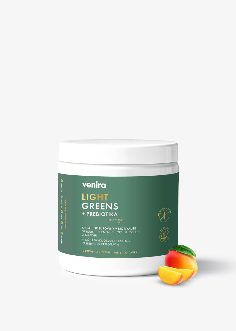 VENIRA Light Greens Prebiotiká s Mangom - 168 g Zdravé a Chutné Riešenie pre Vaše Trávenie 1 VENIRA light greens + prebiotiká