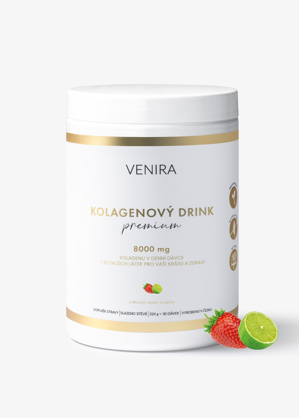 VENIRA PREMIUM kolagén jahoda-limetka, 324 g 1 VENIRA PREMIUM kolagénový drink pre vlasy