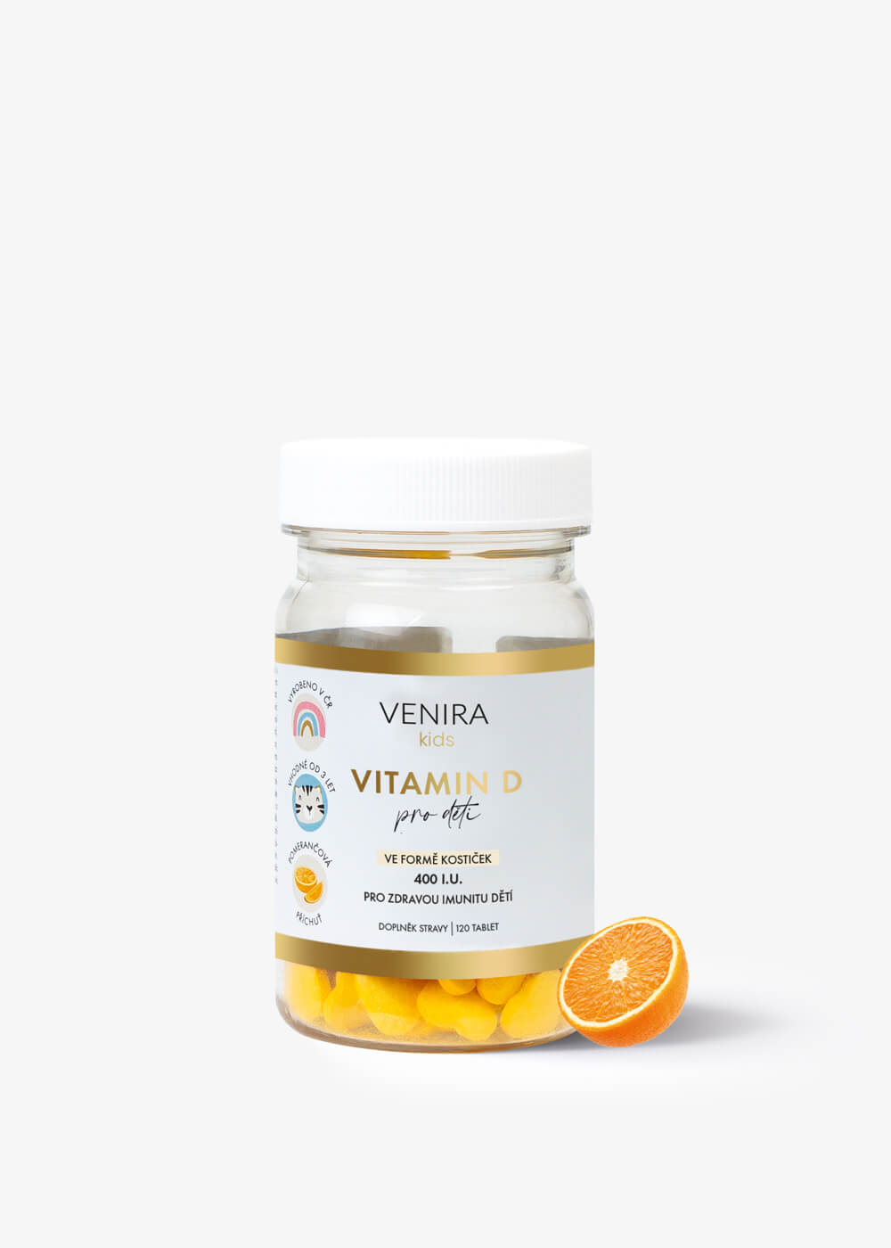 VENIRA Vitamín D pre deti - Pomarančové srdiečka, 120 ks na podporu zdravia detí 1 VENIRA vitamín D pre deti pomaranč