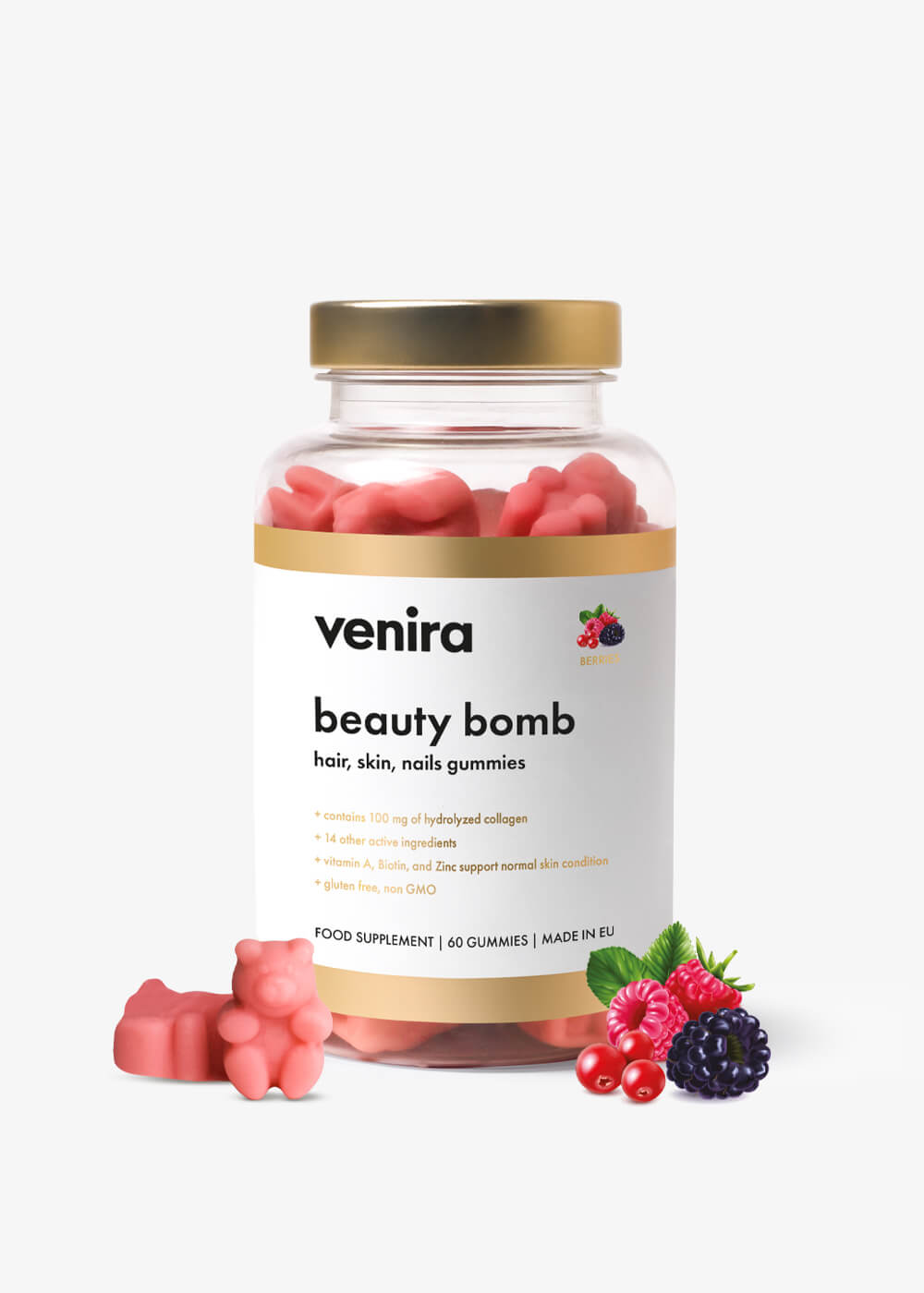 VENIRA Beauty Bomb lesné plody, 60 cukríkov 1 VENIRA beauty bomb - nové gumové medvedíky na vlasy