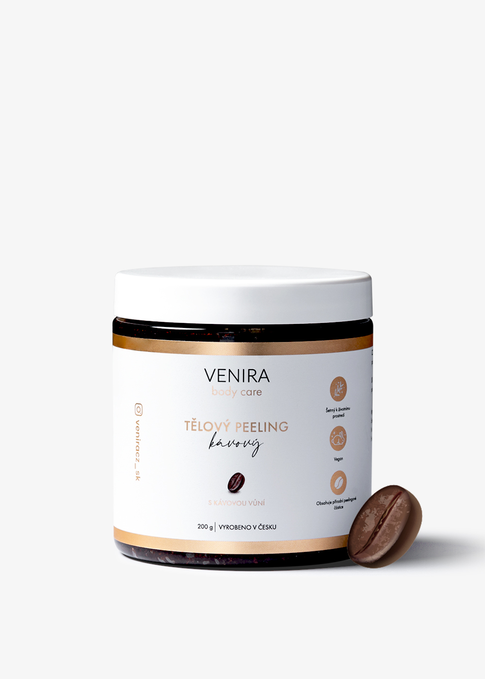 VENIRA telový peeling s kávou 200g - Omladzujúci a revitalizujúci peeling pre krásnu pokožku 1 VENIRA telový peeling káva